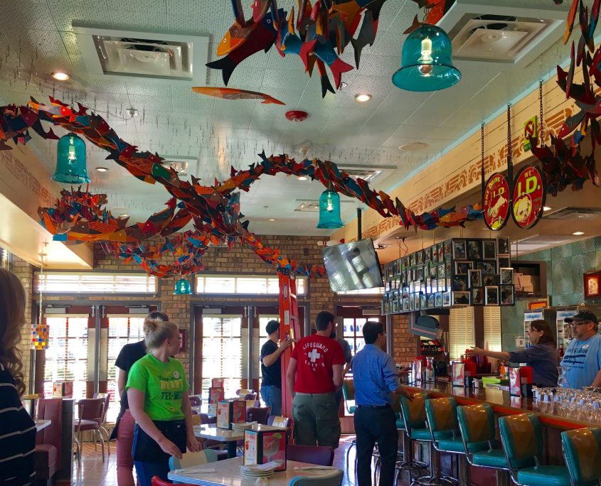 The bar at Chuy's, a restaurant known for its eclectic decor